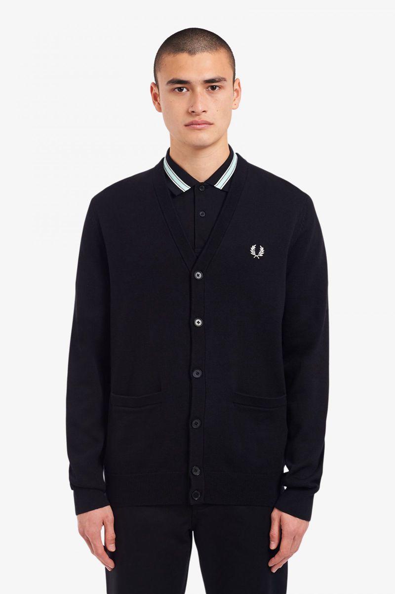 Black Fred Perry Classic Cardigan Men\'s Knitwear | PH 1286RVDW